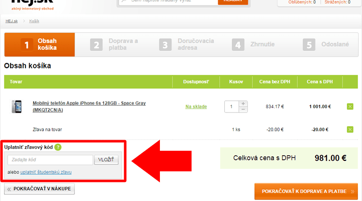 Ako uplatniť zľavový kód na Hej.sk